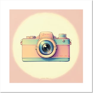 Soft Pastel Pink Color Vintage Camera Drawing Posters and Art